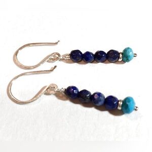 Sterling Silver Lapis & Turquoise Artisan Earrings Hill Tribe Accents